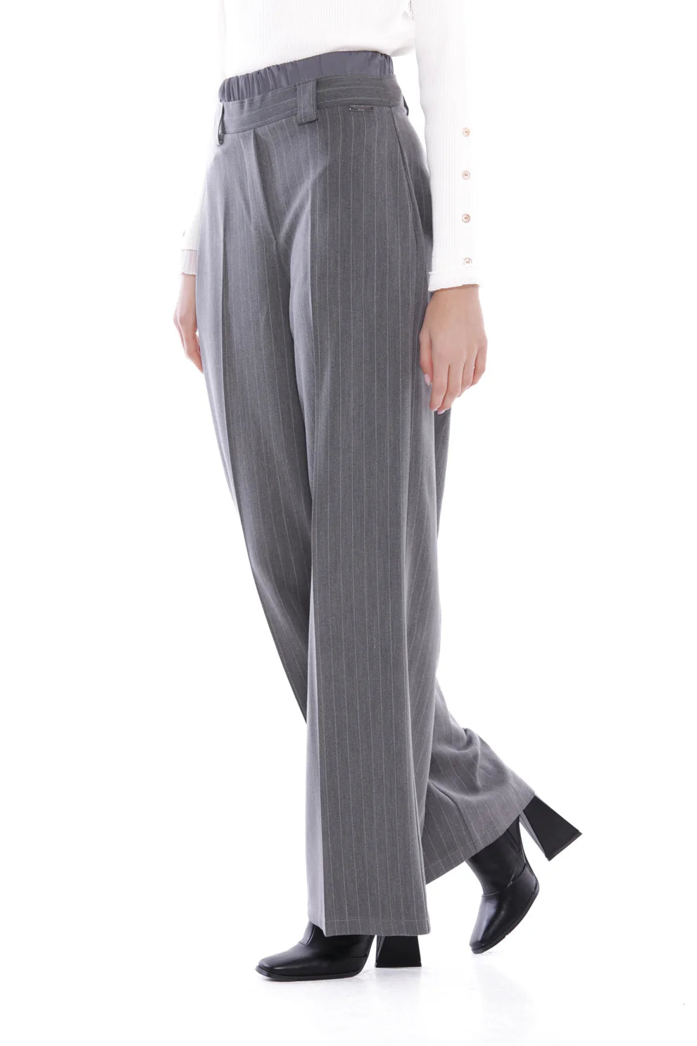 PANTALONE PALAZZO GESSATO CON DETTAGLIO IN RASO