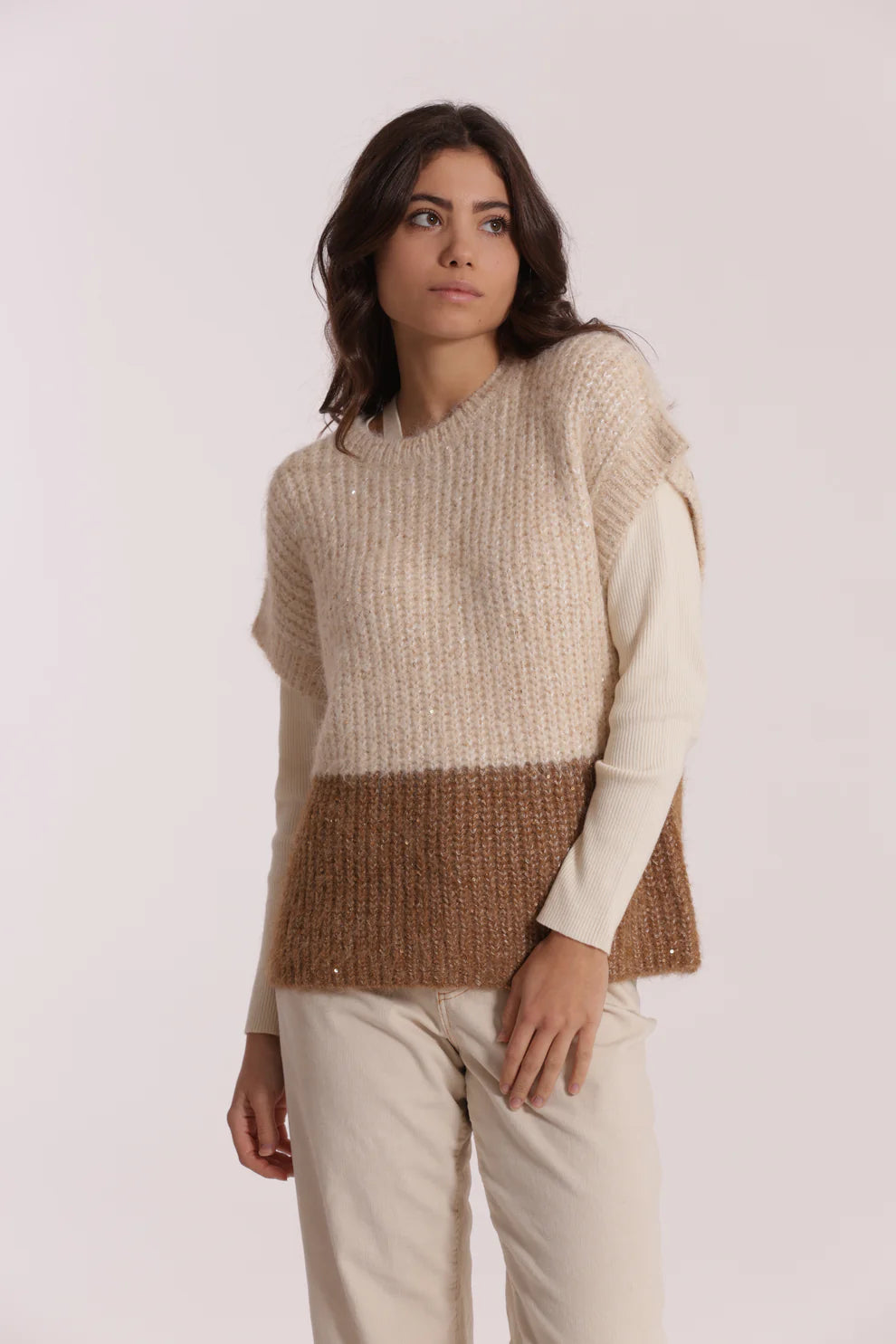 MAGLIA OVER MANICHE CORTE BICOLOR