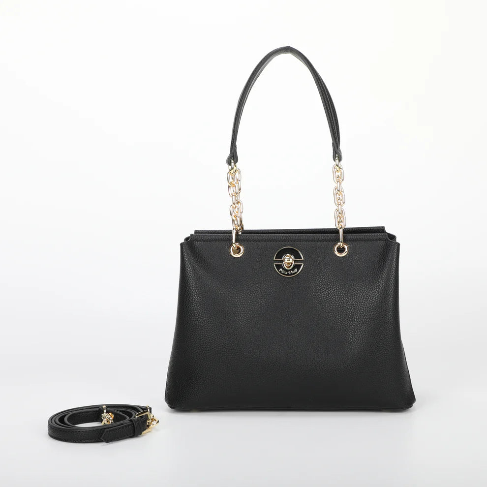 BORSA A SPALLA CON CHIUSURA VERNICIATA IN TINTA