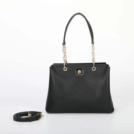 BORSA A SPALLA CON CHIUSURA VERNICIATA IN TINTA