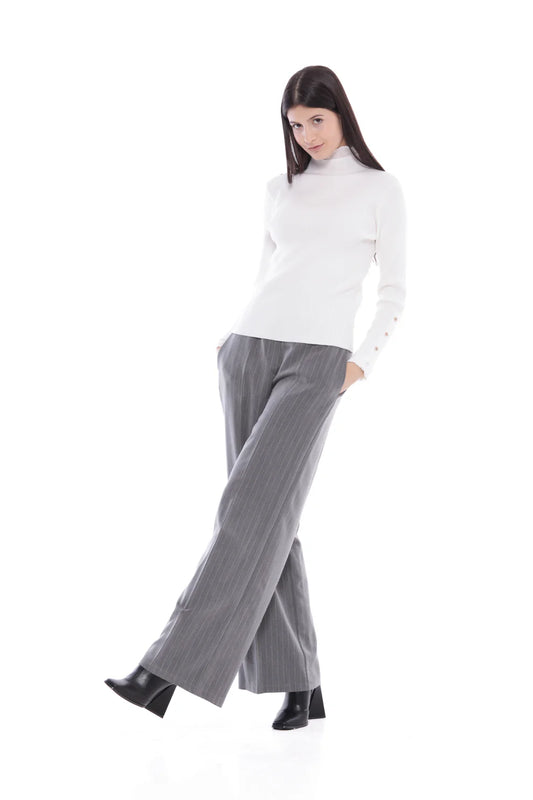 PANTALONE PALAZZO GESSATO CON DETTAGLIO IN RASO