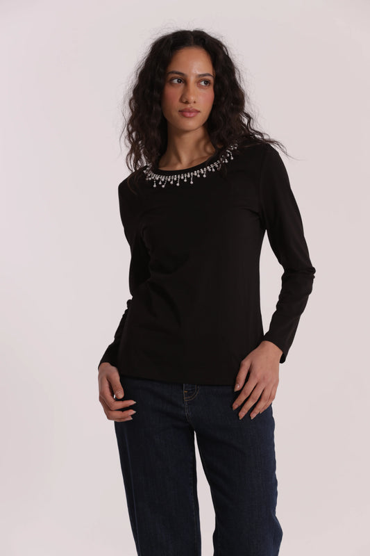 T-SHIRT CON COLLETTO DECORATO