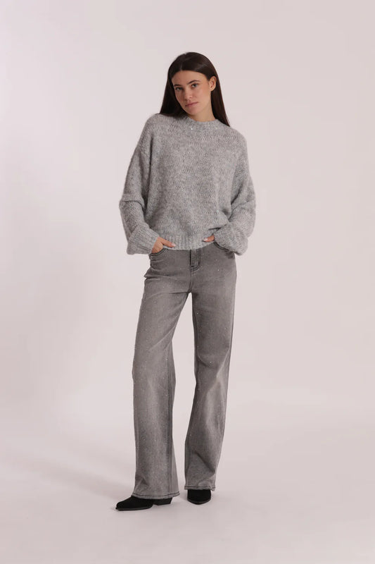 JEANS WIDE LEG CON STRASS TRASPARENTI